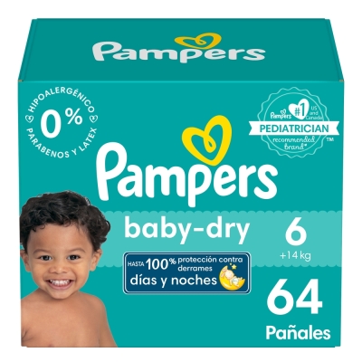 Pañales Etapa 6 Pampers Baby Dry 64 Und/Paq