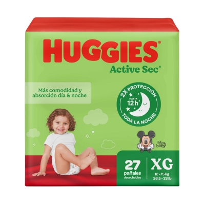 Pañales Huggies Active Sec Etapa 4/XG 27 Unidades