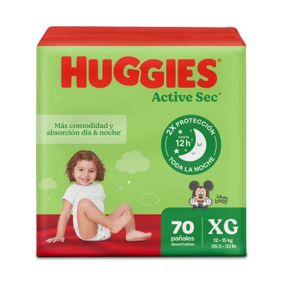 Pañales Huggies Active Sec Etapa 4/XG 70 Unidades