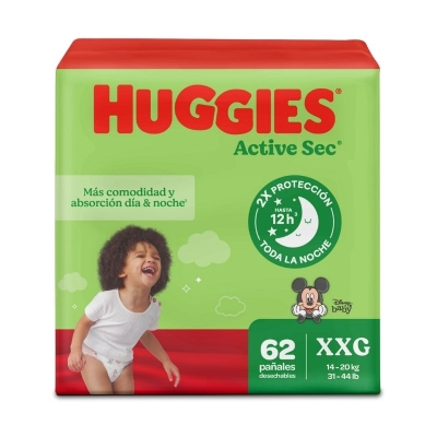 Pañales Huggies Active Sec Etapa 5/XXG 62 Unidades