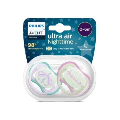 Avent Set 2 Chupetes Ultra Air Night Estrellas Rosa
