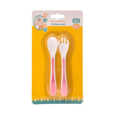 Set De Cuchara Y Tenedor Rosado Peke