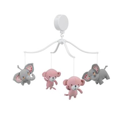 Móvil Twinkle Toes Pink/ Gray Monkey & Elephant