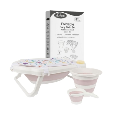 Combo Bañera Plegable Rosado 5 Piezas