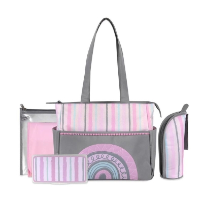 Pañalera Tote Lineas Rosadas