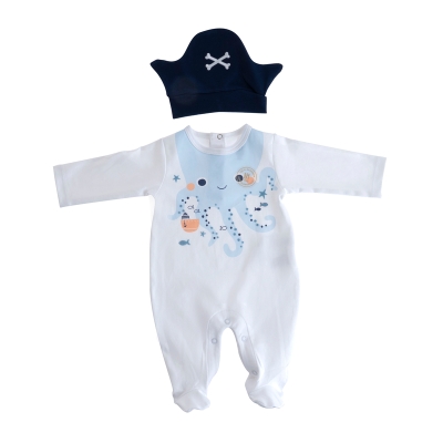 Set de Pijama y Gorro Blanco para Niño